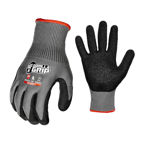 Gorilla Grip A5 Cut Resistant Work Gloves, Touschreen Compatible Safety Gloves, Breathable, Nitrile Coated, Grey - Medium (12 Pack) - color: Grey A5 (12 Pack), size: Medium