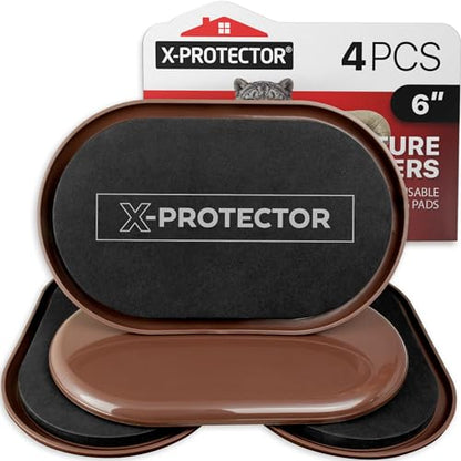 X-Protector Furniture Sliders for Carpet - 4 PCS 6" x 3 1/2" - The Best Heavy-Duty Moving Pads - Sliders for Furniture. Move Your Furniture Easily with Reusable Furniture Moving Sliders for Carpets! - size: 4 PCS 6" x 3.5", For Carpet