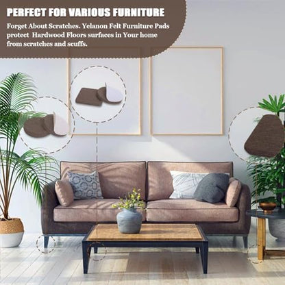 Yelanon Felt Furniture Pads -56 Pcs(1+2)” Premium Felt Pads for Chair Legs Furniture, Floor Protectors for Hardwood Floors,Brown - size: 56 pcs 1" & 2" Mixed Brown