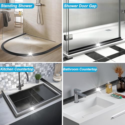 39Inch Shower Threshold Water Dam, Self-Adhesive Silicone Shower Barrier Water Stopper Shower Door Bottom Seal Strip Shower Splash Guard for Bathroom Kitchen Bathtub - color: Black, style: 39 inch