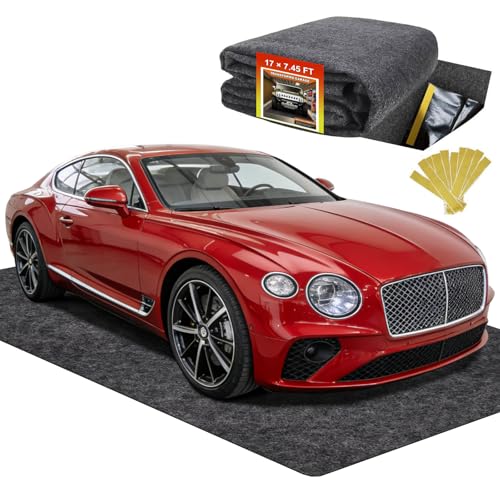 17' x 7.45' Garage Floor Mat for Under Car, Heavy-Duty Oil Spill Mat, Waterproof & Absorbent Garage Flooring, Non-Slip Protective Pad for Garage & Shop, Reusable & Washable with Adhesive Tape - size: 17×7.45 ft