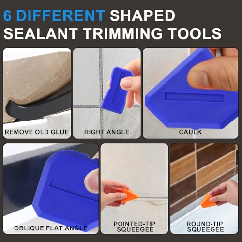 7 Piece Caulking Tool Kit, Silicone Caulking Tools Set with Caulk Finishing Tool, Caulk Smoothing Tool & Grout Tool, All - in - One for Bathroom, Kitchen, Window Sealant & Grout Projects