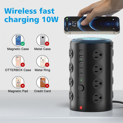 Surge Protector Power Strip,Desk Charging Station with 15W Wireless Charger, Multiple Outlets Charging Station with 16 AC Outlets & 5 USB (2 USB C) Port, for Home, Office, Dorm Room (10FT) - size: 10ft With Wireless Charger