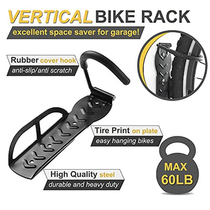 Garage Wall Mount Bike Rack 2 Pack Vertical Bicycle Hanging Hooks for Indoor Storage - color: Black-2pack