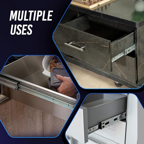 22 Inch Drawer Slides 1 Pairs (2pcs) Side Mount Rails - Heavy Duty Full Extension Ball Bearing – Drawer Slide Glides for Cabinet Kitchen, Dresser Runners - Draw Slides Sliders 100Lb Capacity - color: Silver, size: 22 Inch