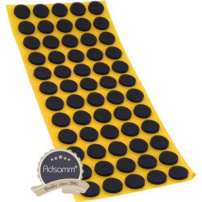 Adsamm® / 60 x self-Adhesive Anti-Slip Pads/Black/Ø 0.55 in (Ø 14 mm) / Round/Stick-on Non-Slip EPDM Rubber Pads/Furniture Protective Pads