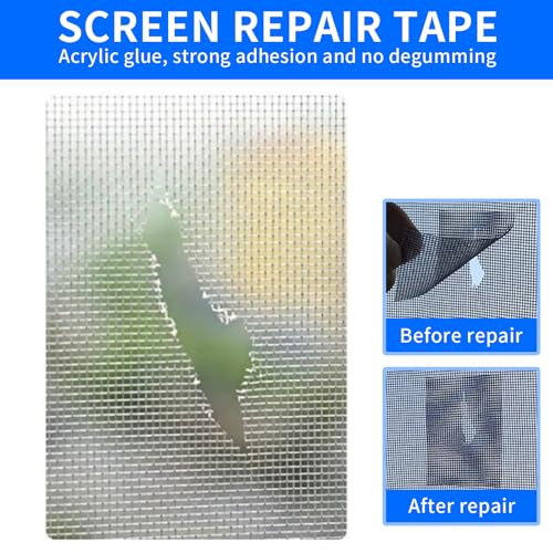 Fiberglass Window Repair Tape 4in X 15FT, Waterproof Screen Repair Kit for Mesh Screens, Instantly Covers Holes and Tears (Gray)