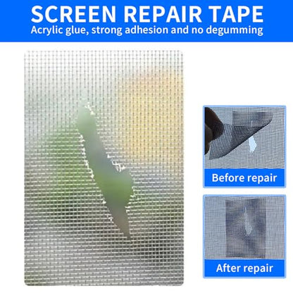 Fiberglass Window Repair Tape 4in X 15FT, Waterproof Screen Repair Kit for Mesh Screens, Instantly Covers Holes and Tears (Gray)