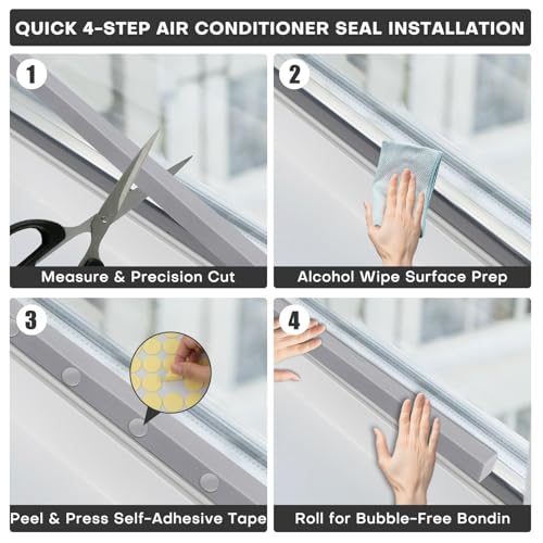 AC Window Seal Kit with Adhesive - 4Pcs Gray Foam Insulation Strips 1"x1"x6.5Ft,Air Conditioner Foam for Window Units, Energy Saving & Dustproof - size: 1''x1''x6.5ft-4pcs