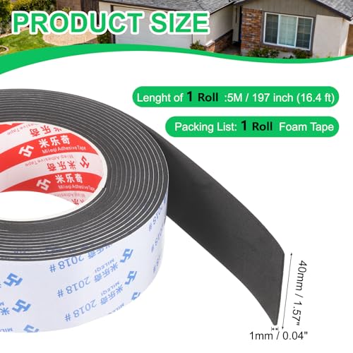 PATIKIL Sponge Rubber Foam Tape, 1 9/16" W x 1/32" t x 16.4ft l Self-Adhesive Foam Insulation Tape Weather Stripping for Window Door Soundproofing Weatherstrip AC Seal Strip, Black - size: 1 9/16" x 1/32" x 16.4ft