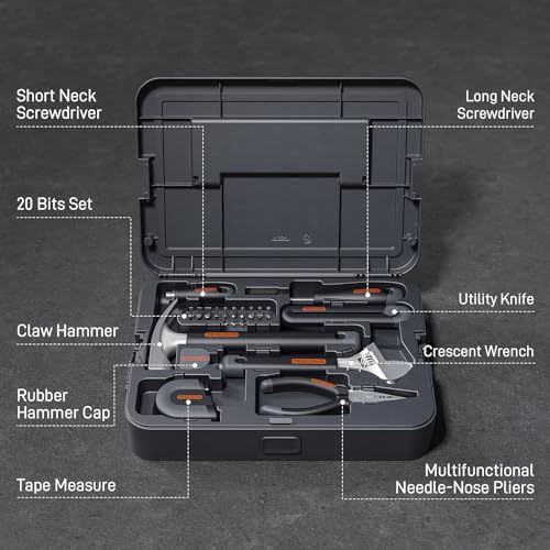 Teslong Basic Tool Kit for Home & Apartment, Compact Lightweight Tool Set for Beginners & Renters, Essential Tools for Quick Repairs with Screwdriver, Wrench & Hammer
