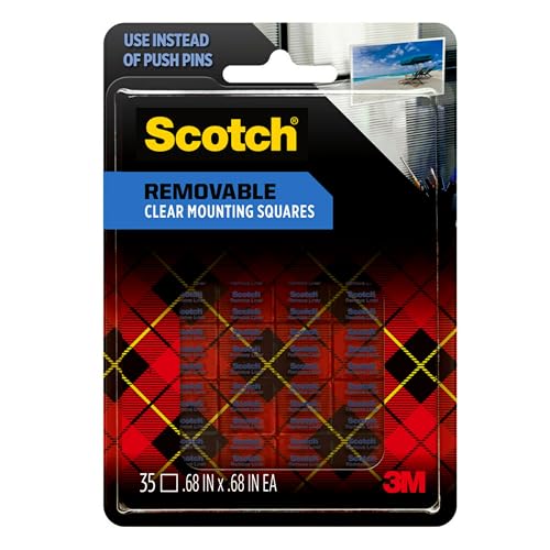 Scotch Removable Clear Double-Sided Mounting Squares, 35 Counts, 0.68" x 0.68" in, Holds Up to 1 lbs., Removes Easily Without Leaving Any Residue, Designed for Hanging Artwork, Photos & Cards (859) - size: 0.68"