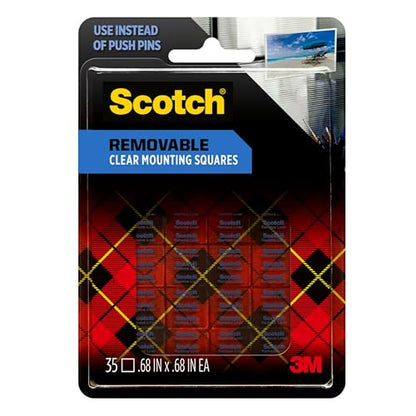 Scotch Removable Clear Double-Sided Mounting Squares, 35 Counts, 0.68" x 0.68" in, Holds Up to 1 lbs., Removes Easily Without Leaving Any Residue, Designed for Hanging Artwork, Photos & Cards (859) - size: 0.68"