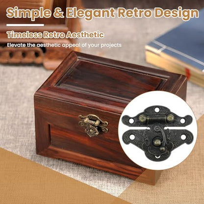 30 Pcs Retro Jewelry Box Hinges and Latches Set, Antique Bronze Hardware with Matching Screws, Metal Hinges & Latch Hooks for Wooden Boxes, Cabinets & DIY
