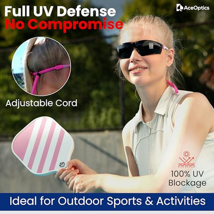 Safety Glasses – ANSI Z87 Certified, 5X Anti-Fog ClearShield™ Lenses with Premium Hard Case & Accessory Bundle - color: Pink & White / Tinted