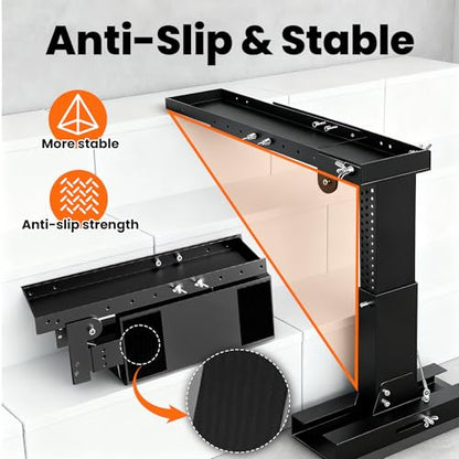 Adjustable Foldable Ladder Leveler for Stairs, 500LB Capacity, Fits Foot Spacing <30", Height 11-18", Length 17-31.5", Durable & Stable Platform for Safe Use (Black) - color: Black
