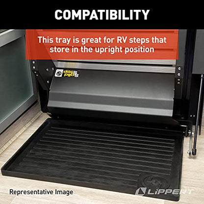 Lippert Solid Step All-Weather Entry Floor Tray, 28-1/4" W x 20" D, Heavy-Duty Recycled Rubber Mat for Door Entryway Indoor or Outdoor, for Shoes, Pet Dishes - 801380