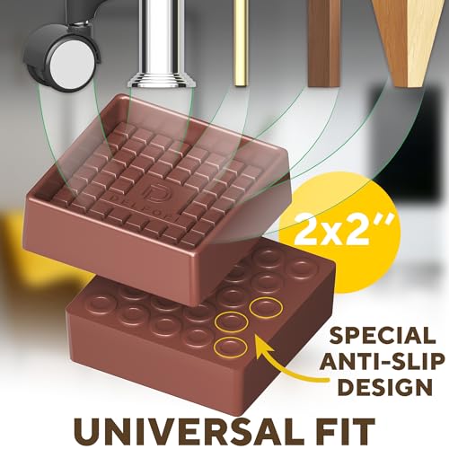 4pcs Non Slip Furniture Pads - Furniture Cups to Prevent Sliding for Couch, Bed, Chair - Premium 2x2 Anti Skid Stoppers for Hardwood, Tile Floors - Perfect Coasters That Fit Any Feet Shape (Brown) - size: Brown 2" x 2"