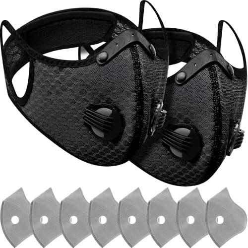 Threlaco 2/4/8 Pack Dust Mask Reusable Respirator Face Mask with Activated Carbon Filters for Woodworking Mowing Dust - color: Black