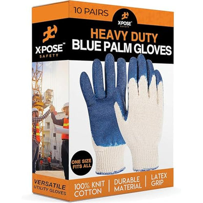 Xpose Safety Red & Blue Palm Work Gloves – Latex-Coated Knit Grip Safety Gloves for Construction, Electricians, & General Use - color: Blue
