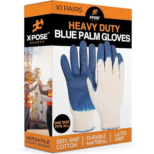 Xpose Safety Red & Blue Palm Work Gloves – Latex-Coated Knit Grip Safety Gloves for Construction, Electricians, & General Use - color: Blue