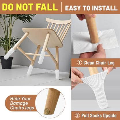 16 PCS Grey Furniture Leg Socks - Knitted Chair Leg Floor Protectors for Hardwood Floors - Fits Round and Square Legs - High Elastic Bar Stool Chair Leg Covers Furniture Caps Set for All Shapes - size: 16 Pcs Grey