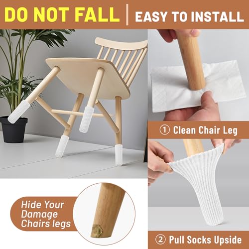 40 PCS White Furniture Leg Socks - Knitted Chair Leg Floor Protectors for Hardwood Floors - Fits Round and Square Legs - High Elastic Bar Stool Chair Leg Covers Furniture Caps Set for All Shapes - size: 40 Pcs White
