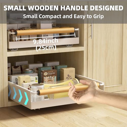 Pull Out Cabinet Organizer, 15.3'' Deep Expandable Slide Out Cabinet Organizer Fixed with Adhesive Nano Film, Slide Out Drawers Pull Out Tray for Cabinet in Kitchen, Pantry, Bathroom, White - color: White