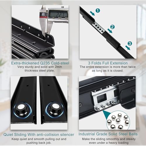 YENUO Undermount Heavy Duty Drawer Slides Full Extension Bottom Mounted 16 24 32 40 Inch Hidden Under Ball Bearing Metal Rails Track Guide Glide Runners 250 Lb 1 Pair (Bottom Mounted, 16 Inch(400mm)) - size: 16 Inch, style: Load: 250 lb – Bottom Mount