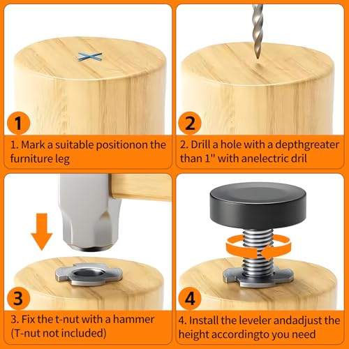 12PCS 1/4" Threaded Leveling Feet Set – Durable Furniture feet, Easy Screw-in Furniture levelers, Floor Protectors, Table levelers Ideal for Tables, cabinets, Chairs, and Stool Legs