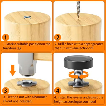 12PCS 1/4" Threaded Leveling Feet Set – Durable Furniture feet, Easy Screw-in Furniture levelers, Floor Protectors, Table levelers Ideal for Tables, cabinets, Chairs, and Stool Legs