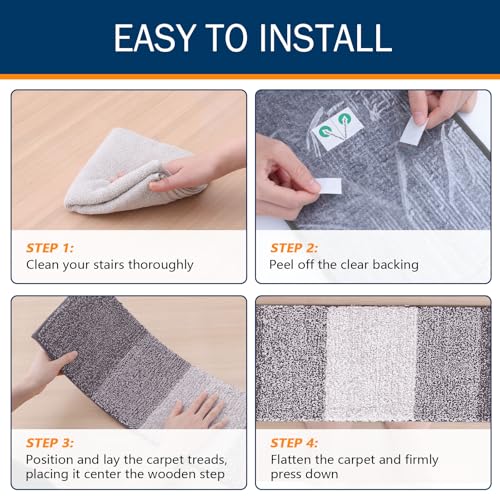 OLANLY Stair Treads Non Slip 15PCS, 8" x 30" Indoor Stair Runners for Wooden Steps, Edging Stair Rugs with Reusable Peel and Stick Adhesive for Kids Elders and Pets, Light Grey - color: Light Grey