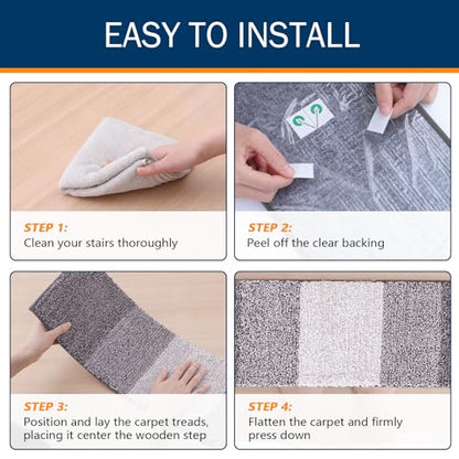 OLANLY Stair Treads Non Slip 15PCS, 8" x 30" Indoor Stair Runners for Wooden Steps, Edging Stair Rugs with Reusable Peel and Stick Adhesive for Kids Elders and Pets, Light Grey - color: Light Grey