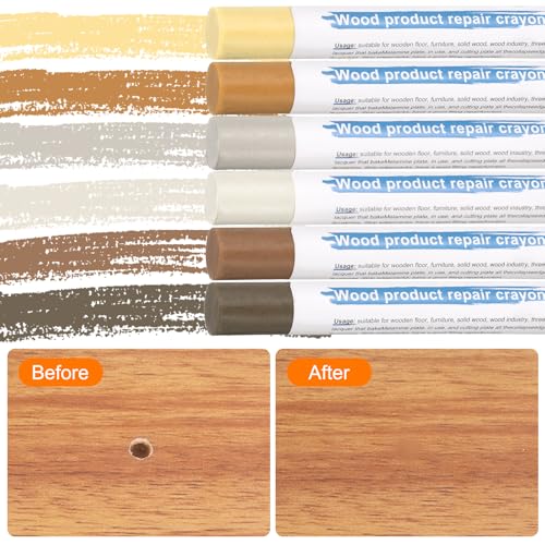 HARFINGTON Wood Filler Sticks 6 Colors Wooden Wax Touch Up Furniture Repair Crayons for Light Spanish Yellow, Beech Yellow, Light Earth Yellow, Dark Tea, Dark Brown, White - color: Yellow Series