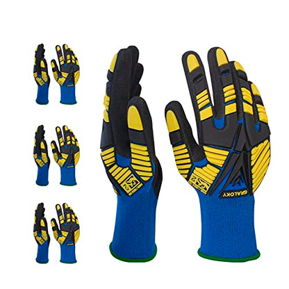 3 Pairs Work Gloves, Impact Resistant Gloves with Rubber for Men Women, Nitrile Palm Touch Screen Cut Resistant Glove, Durable Mechanic Heavy Duty Impact Gloves for Construction Gardening DIY - size: X-Large