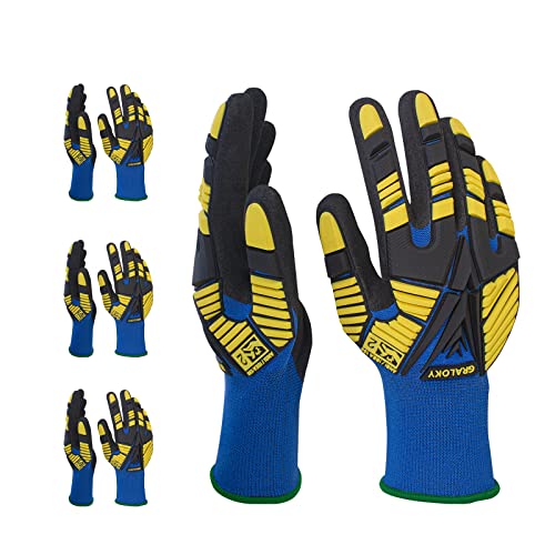 3 Pairs Work Gloves, Impact Resistant Gloves with Rubber for Men Women, Nitrile Palm Touch Screen Cut Resistant Glove, Durable Mechanic Heavy Duty Impact Gloves for Construction Gardening DIY - size: X-Large