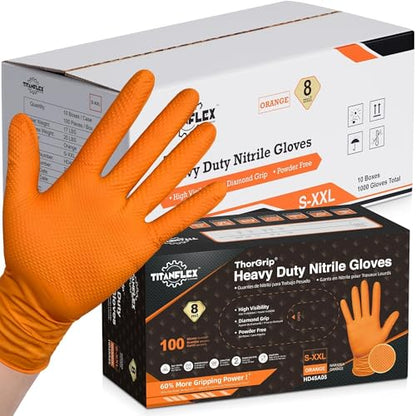 TitanFlex Heavy Duty Orange Industrial Nitrile Gloves with Raised Diamond Texture, Latex Free (6mil/8mil) - color: 03 8mil (1000ct), size: X-Large