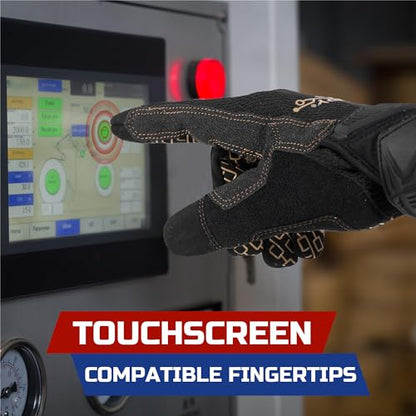 HANDLANDY Mens Work Gloves Touch screen, Utility Mechanic Gloves, Flexible Breathable Fit- Padded Knuckles & Palm - color: Black, size: X-Large