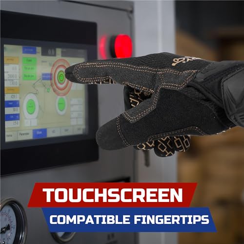 HANDLANDY Mens Work Gloves Touch screen, Utility Mechanic Gloves, Flexible Breathable Fit- Padded Knuckles & Palm - color: Black, size: Large