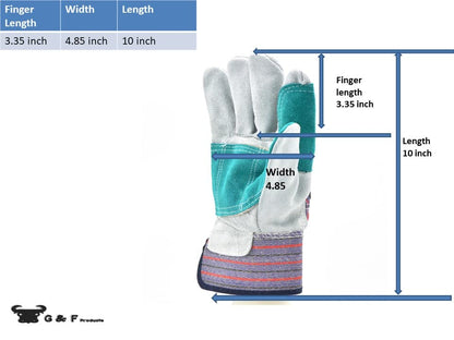 G & F Products G & F 5215L-5 Premium Suede Double Palm & Index Finger Work Gloves with 2 & 1/2 Rubberized Safety Cuff, 5 Pair Pack, Large, Grey - size: Large (Pack of 5), style: Double Palm