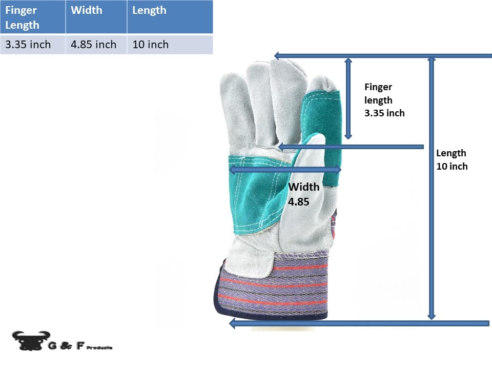 G & F Products G & F 5215L-5 Premium Suede Double Palm & Index Finger Work Gloves with 2 & 1/2 Rubberized Safety Cuff, 5 Pair Pack, Large, Grey - size: Large (Pack of 5), style: Double Palm