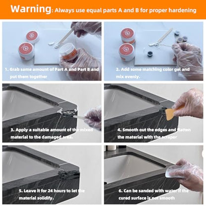 Granite and Quartz Countertop Chip Filler Repair Kit Tile & Fiberglass Porcelain Repair Kit,Marble Tub Repair Kit 3.7 OZ Cracks Ceramic Corian Bathtub Sink Toilet Dents Holes Scratchs