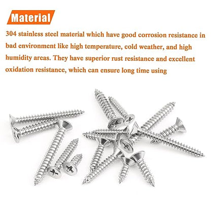 325 Pieces #6#8#10 Wood Screws Set, HELIFOUNER 8 Sizes Phillips Countersunk Head Self-Tapping Screws Assortment Kit, Phillips Flat Head Wood Screws, 304 Stainless Steel - size: #6#8#10