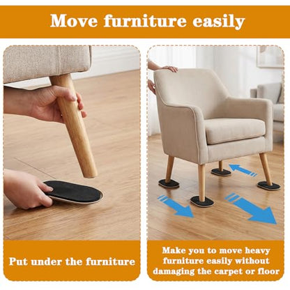 16pcs Oval Furniture Sliders, 6" x 3-1/2" Heavy-Duty Reusable Movers for Carpet & Hardwood Floors - Effortlessly Move & Protect Sofas, Tables, Cabinets