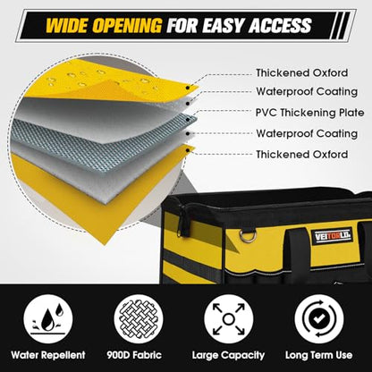 16-Inch Heavy Duty Tool Bag, 19-Pockets Tool Box Organizer, Portable Toolbag W/Soft Handle for Organized Storage, Mechanic Gifts for Men Dad Husband Fathers Day, Wide Mouth Electrician Toolbox, Yellow - style: Handle-Yellow