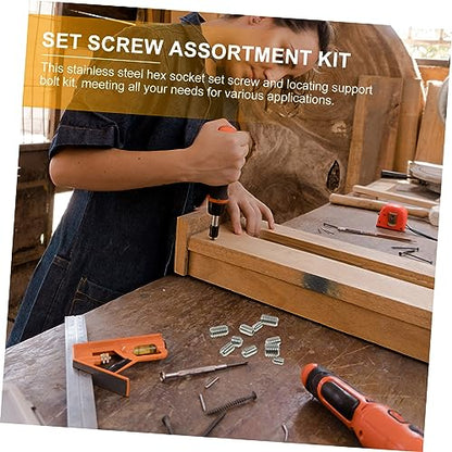 Stainless Steel Set Screw Assortment Kit with 125 Pieces Including M3 to M8 Sizes and 5 Wrenches for Industrial DIY and Home Repair Projects
