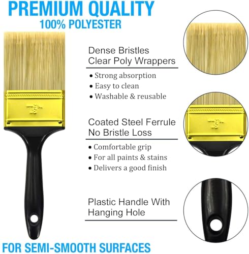 Great Andrew Paint Brushes, 30 PCS Great Value Multi use(3" 2" 1.5" 1" Flat &1.5" Angled) Paint Brush Pack, Paint Brushes Set for Home Furniture Fences Wall Trim - size: 30 Pcs, 1",1.5",2",3"&1.5"a