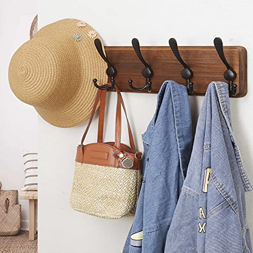 Dseap Coat Rack Wall Mounted - 5 Tri Hooks, Heavy Duty, Wooden Wall Coat Hanger Coat Hook for Clothes Hat Jacket Clothing, Natural & Black, 2 Packs - color: Natural & Black, size: L=17.4"