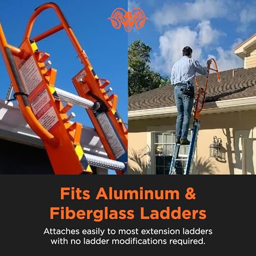 Bighorn Ladder Stabilizer for Roof Safety | Lightweight Aluminum | Easy Adjustable | Stabilizing & Secure | Gutter Clips/Hooks Included | Easy Access Handle Support | Fold for Transport & Storage