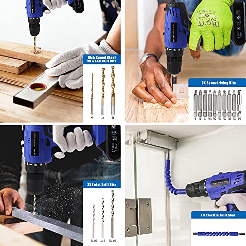 jar-owl 21V Tool Set with Drill, 350 in-lb Torque, 0-1350RMP Variable Speed, 10MM 3/8'' Keyless Chuck, 18+1 Clutch, 1.5Ah Li-Ion Battery & Charger for Home Tool Kit - style: 21V Brushed Motor Blue